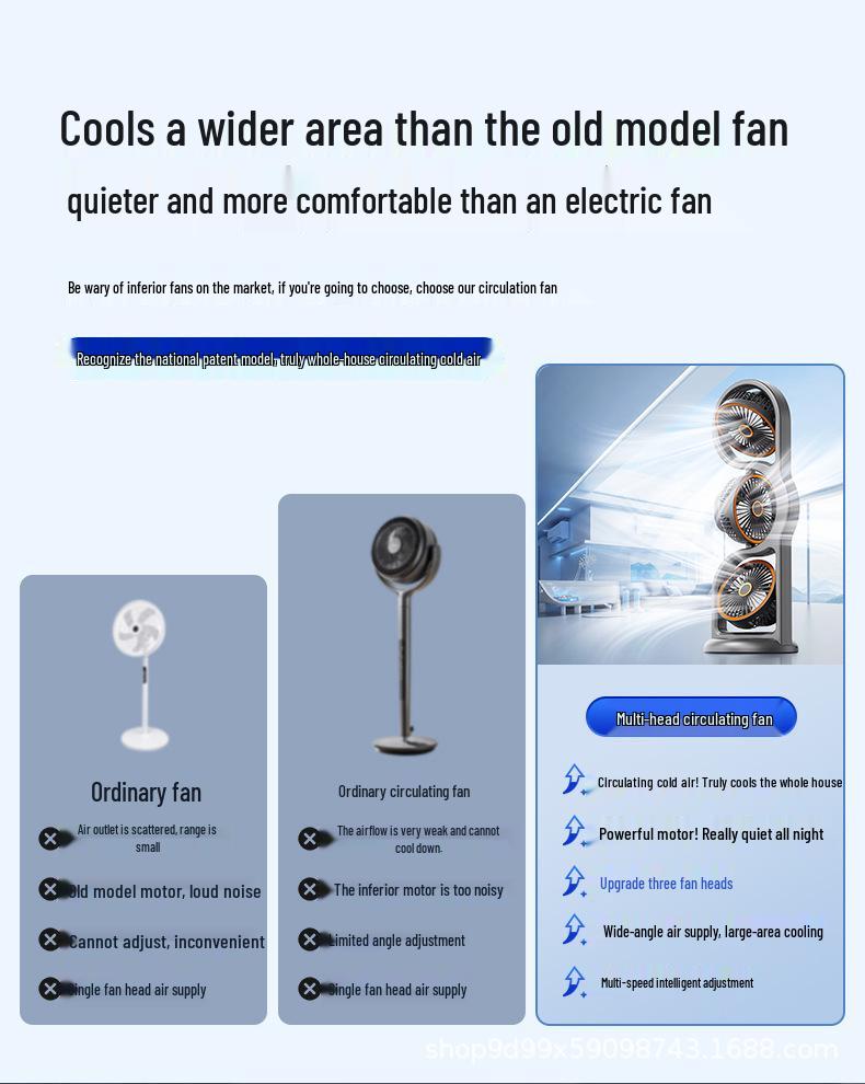 Portable USB Rechargeable Three-Head Timer Fan for Desktop & Outdoor Camping