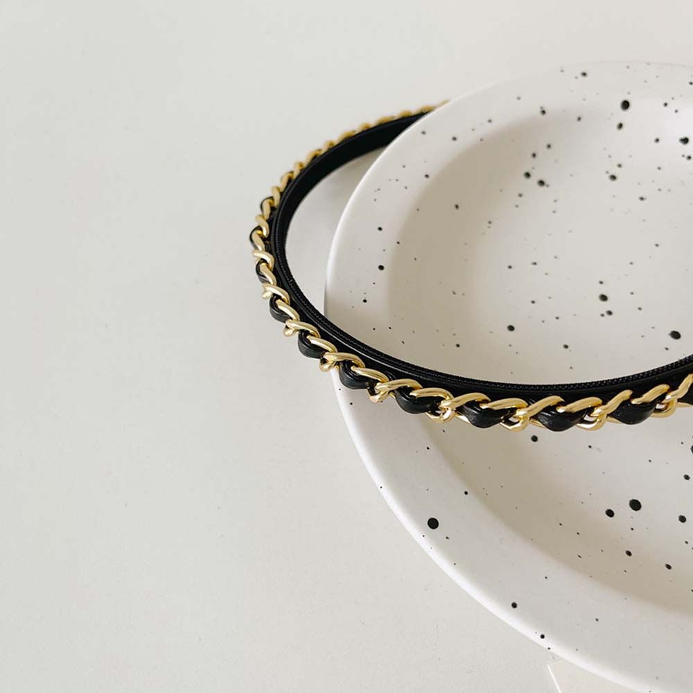 Punk Metal Chains Gold Color Women Hair Band Korean Hair Hoop Hair Accessories PU Chains Headband