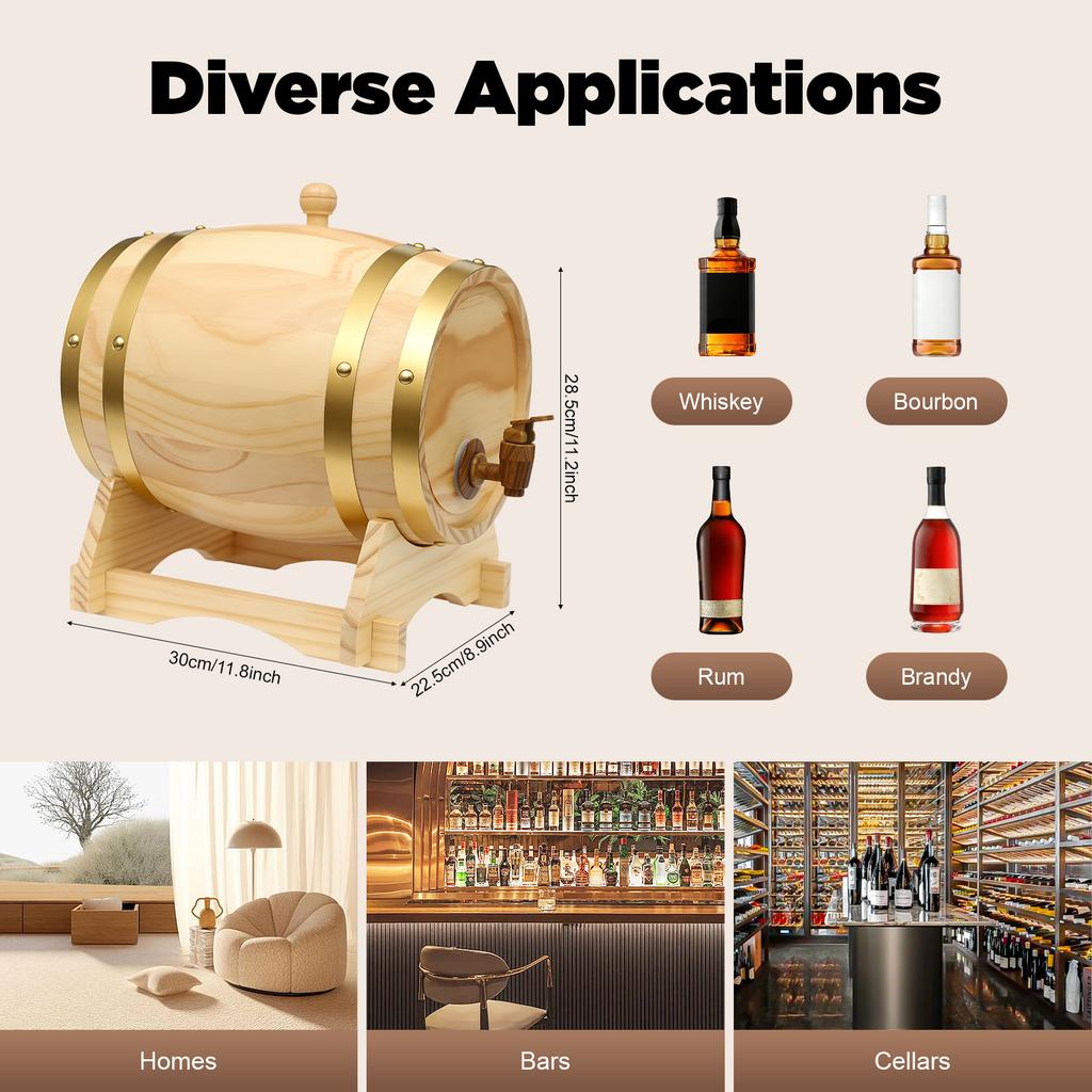 5 л Деревянная бочка для выдержки вина с краном, Сосновая дубовая бочка для хранения виски и пива, Декор для домашнего бара для ликера и рома, Подарок для любителей вина