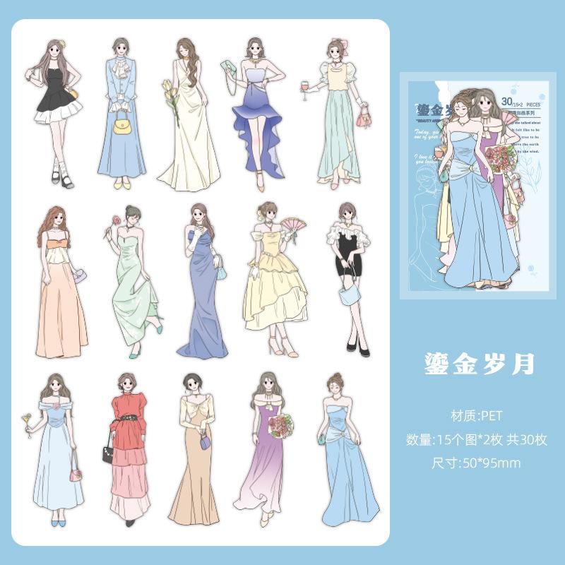 30 Sheets Girl Holding Flowers Character Stickers Kawaii Anime Style Self-Adhesive For Journal Scrapbook DIY Decoration