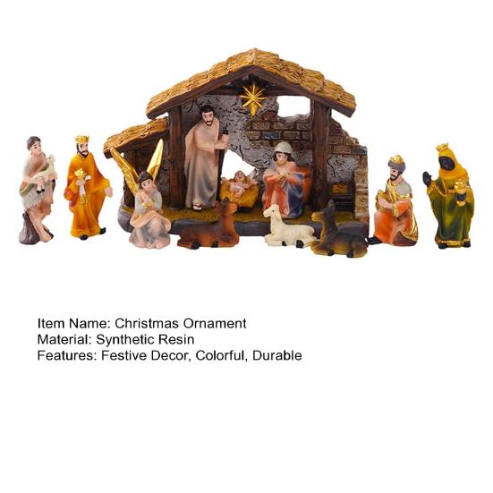 Nativity Scene Set Stable Resin Christmas Manger Figurines for Home Decor Holiday Tabletop Display Gifts
