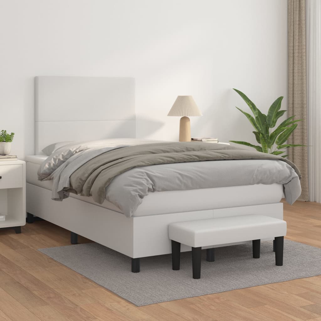 Box Spring Bed with Mattress White 120 x 200 cm Faux Leather