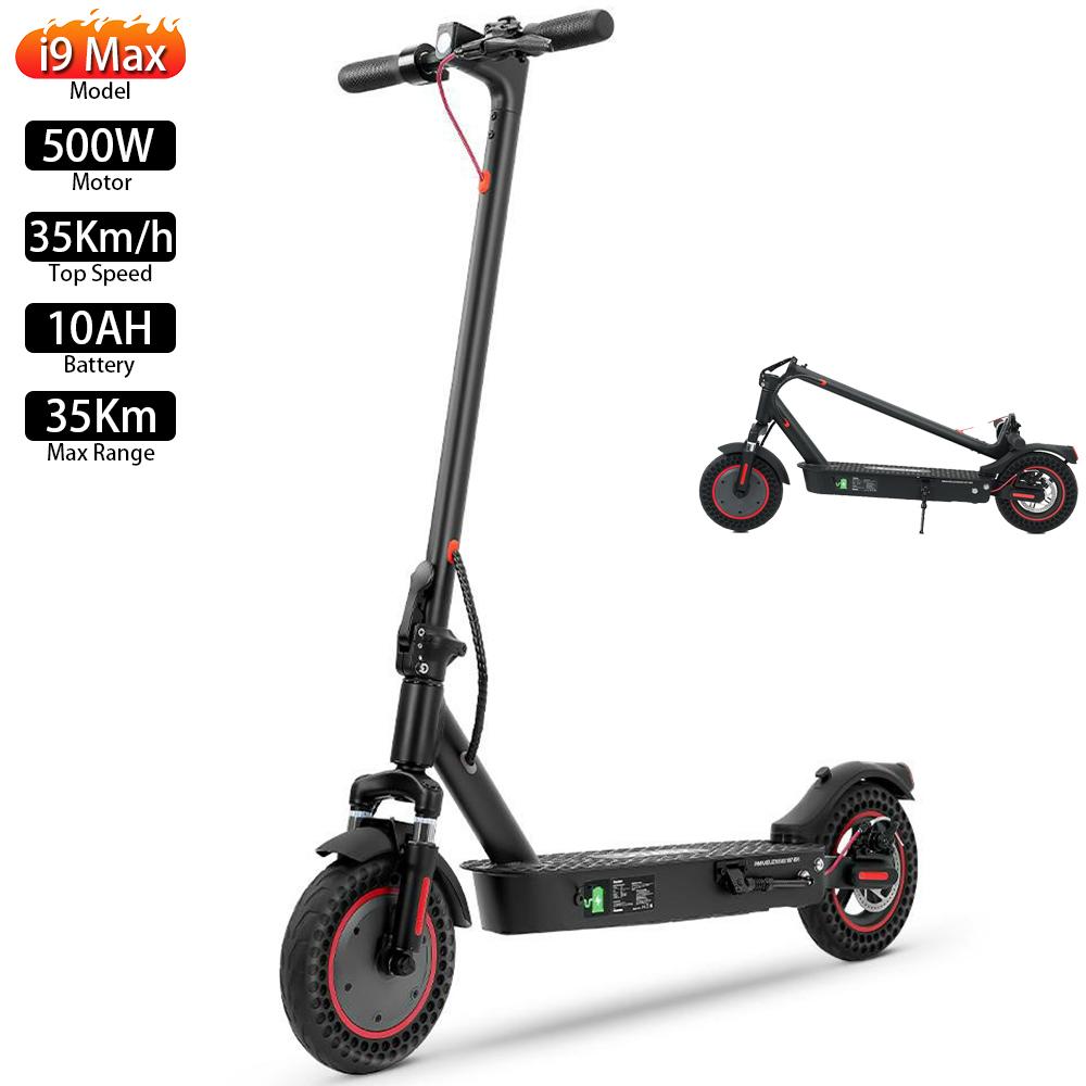 Electric Scooter Foldable iScooter 10" 500W Motor Adult Escooter 36V 10AH LED Display Top Speed 35Km/h Max Load 120Kg i9 Max