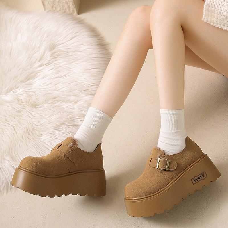 heightening women's casual autumn and winter cotton shoes velvet loafer platform muffin retro new casual shoes