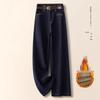 Women's Retro Denim Wide-Leg Jeans with Fleece Lining - New Autumn/Winter 2024 Style