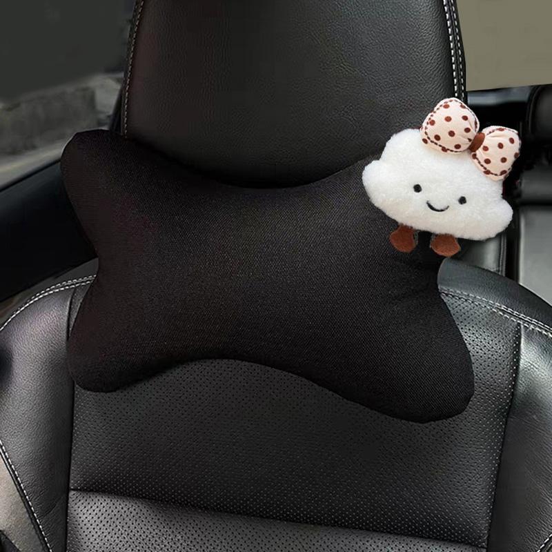 Four Seasons Ice Silk Car Neck Pillow Cute Cartoon Bow Cloud Auto Headrest Bone-Shaped Interior Accessories Seat Cushion