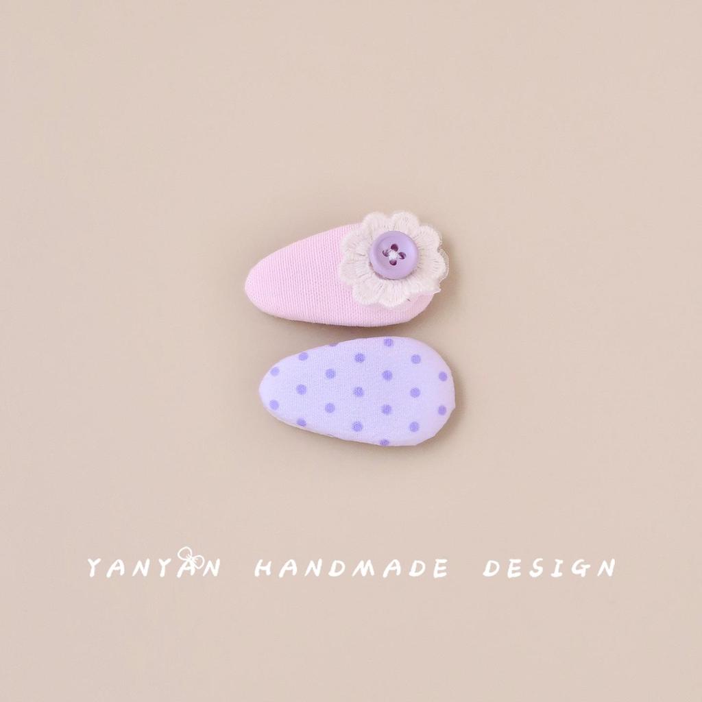 Korean Style Flower Drop Bangs Hair Clip with Polka Dot Button for Girls