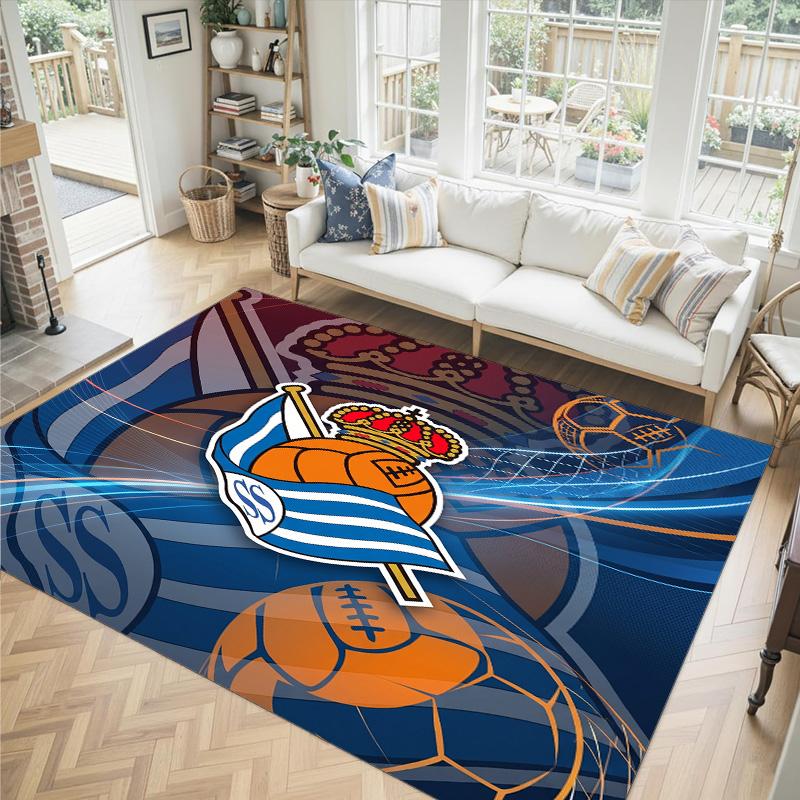 Real Sociedad FC Design Crystal Velvet Carpet Cozy Non?Slip Printed Rug For Bedroom Living Room Entrance