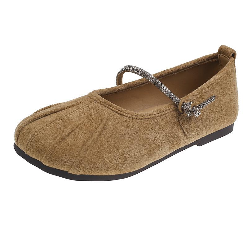 Туфли Мэри Джейн в стиле ретро с плоской подошвой, женская обувь, весна и осень 2024, новые туфли с круглым носком и мелким горлом, украшенные стразами, с надписью «С темпераментом»