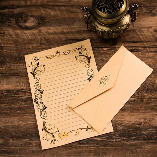 3Pcs Kraft Paper Envelopes with Clear Stripe Line Smooth Reliable Writing Vintage Style Invitations Elegant Wedding Stationery Set