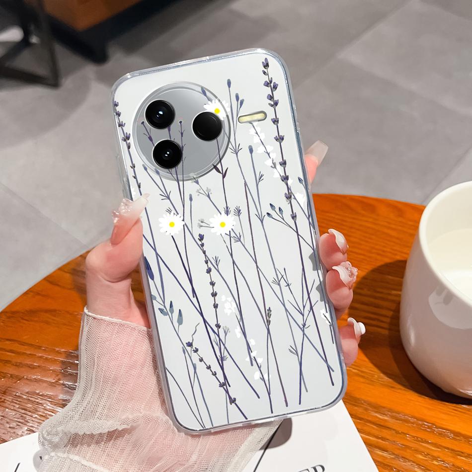 Чехол для POCO F7 Pro / F7 Ultra Летний Цветок Прозрачный Funda для POCO F 7 Мягкая Ультратонкая Задняя Крышка Телефона Ударопрочный Корпус