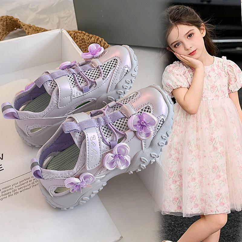 Girls' Pearl Bow Princess Sneakers2026New Summer Mesh Hollow Solid Color Sports Sandals Trendy