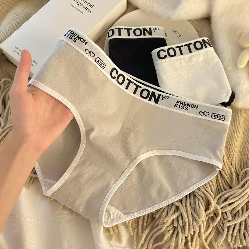 Fashion Women's Mid Waist Vertical Striped Cotton Panties Simple Comfortable Briefs Wearable Underwear