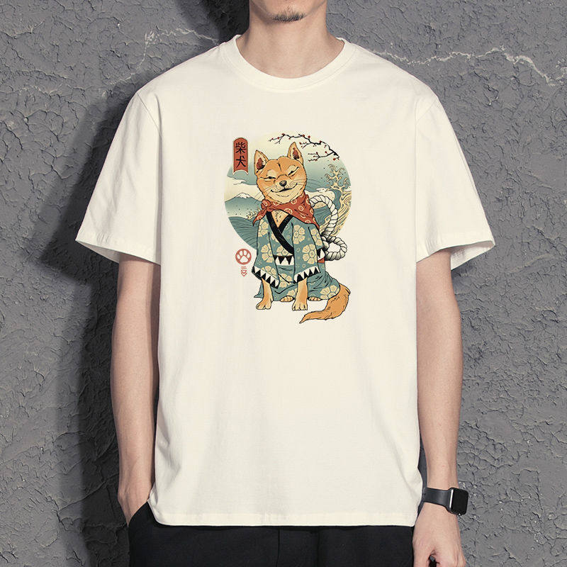 Japanese Orange Cat Pure Cotton Printed Mens And Womens Personalized Casual Short Sleeved New Fashionable Round Neck Tshirt