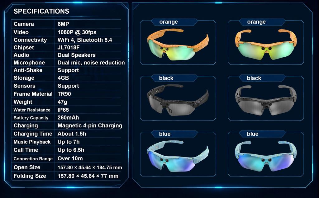 ERVPES AI Smart Glasses G6 Pro 1080P Camera Anti-Shake Bluetooth Call Translator 26 Languages
