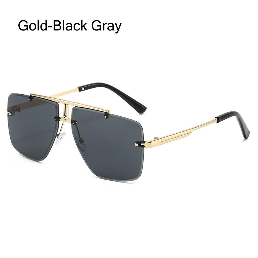 Oversized Double Bridge Frameless Sunglasses Vintage Square Frame Men's Shades Outdoor Gradient Lens UV Protection Sun Glasses