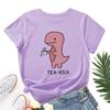 Summer Women's Pink Printed Dinosaur Pure Cotton Loose Round Neck Short Sleeved T-Shirts Women’s