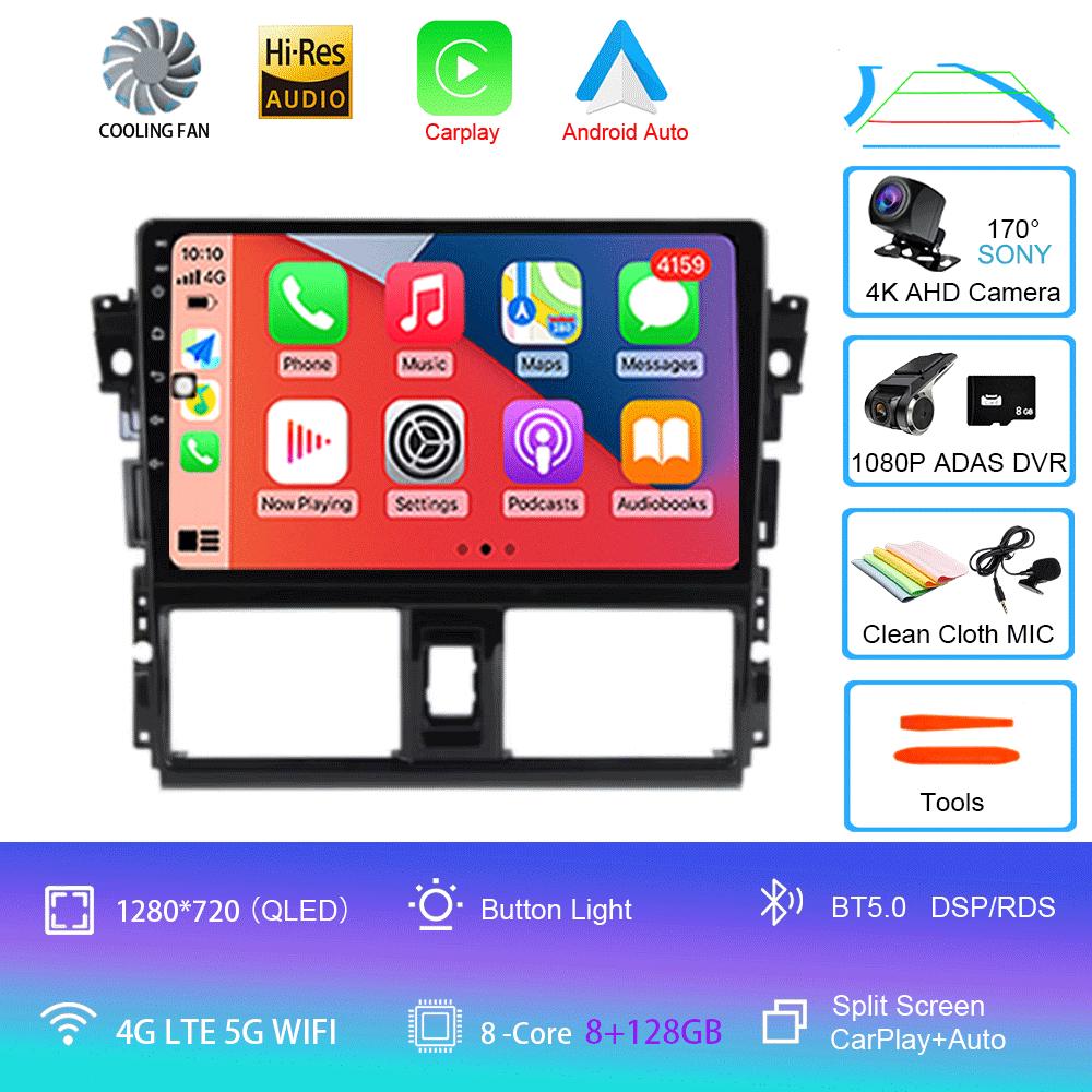 Для Toyota Vios Yaris 2013 2014 2015 2016 Автомагнитола Android 14 Carplay Auto Мультимедийный Видеоплеер GPS Навигация 2din Стерео