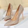 Fashion Fashion Women High Heels Glitter Party Pumps Silver Champagne Stiletto Sparkly Heels Wedding Cinderella Bridal Catwalk 1829-1