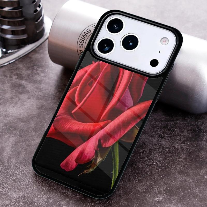 Single Red Rose Phone Case For iPhone 17,16e,15,14,13,12,11,Mini,Pro,MAX soft Silicone Cover