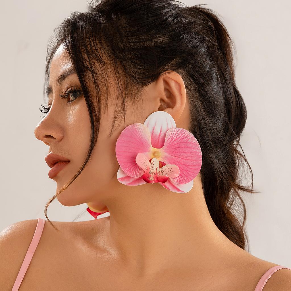 Butterfly Orchid Pendant Earrings With Exaggerated Large Flower Design, Perfect For Women'S Personalized Earrings And Holiday Gifts.