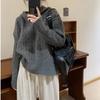 Women's Vintage Solid Twisted Knit Sweater with Hooded Loose Soft Comfortable Pullover Knit Top Casual Fashion Simple Lazy Sweater for Fall Winter
