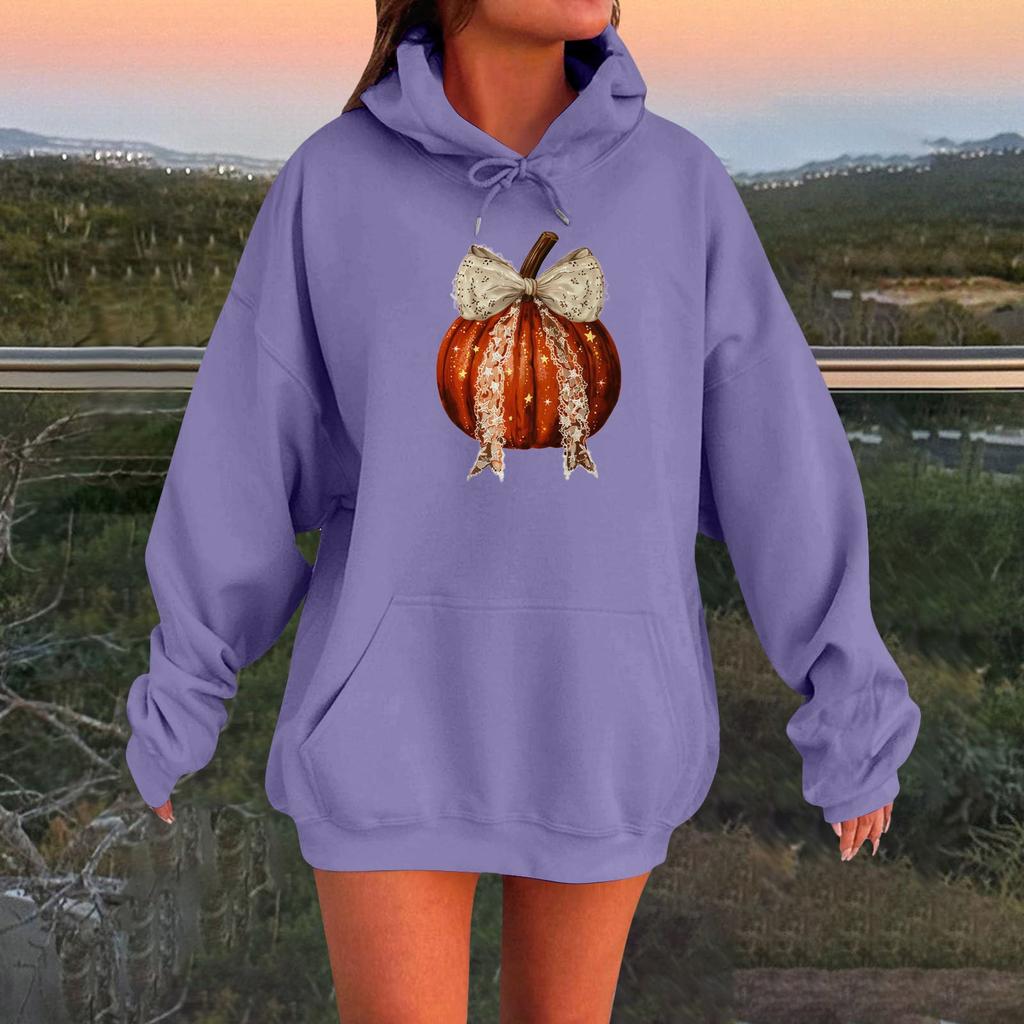 Женский плюшевый свитшот с длинными рукавами оверсайз со спущенными плечами и капюшоном с принтом на Хэллоуин