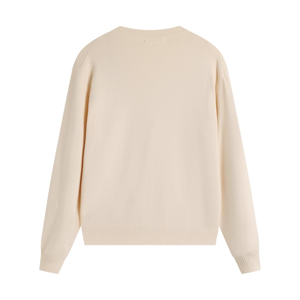 AMI Autumn and Winter New Little White Heart Alpaca Wool Blended Soft and Sticky Knitted Cardigan Round Neck Cloud Sweater Pocket Coat