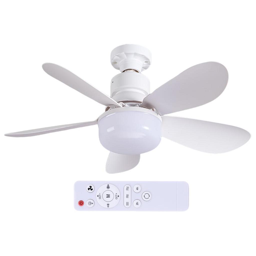 40W Small Ceiling Fan with Light E27 Screw in LED Quiet Ceiling Fan 20.5 inch White Ceiling Fan Light with Remote Control for Garage