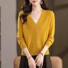 Женский кардиган из 100% шерсти с V-образным вырезом - Весна/Осень 2025, Длинный рукав, Маленький размер, Легкий свитер