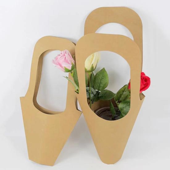 20 Pcs Kraft Paper Bouquet Bags with Handle Flowers Wrapping Gift Bags 3 Sizes Floral