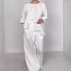 Round Neck Satin Layered Design Top and Wide Leg Pants Set