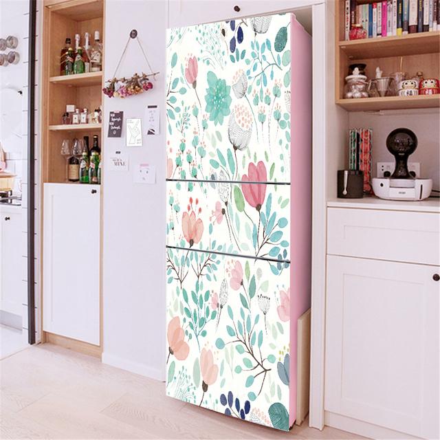 3D Flowers Self Adhesive Refrigerator Wrap Freezer Sticker Art Fridge Door Cover Wallpaper Relief Flower Kitchen Accessories