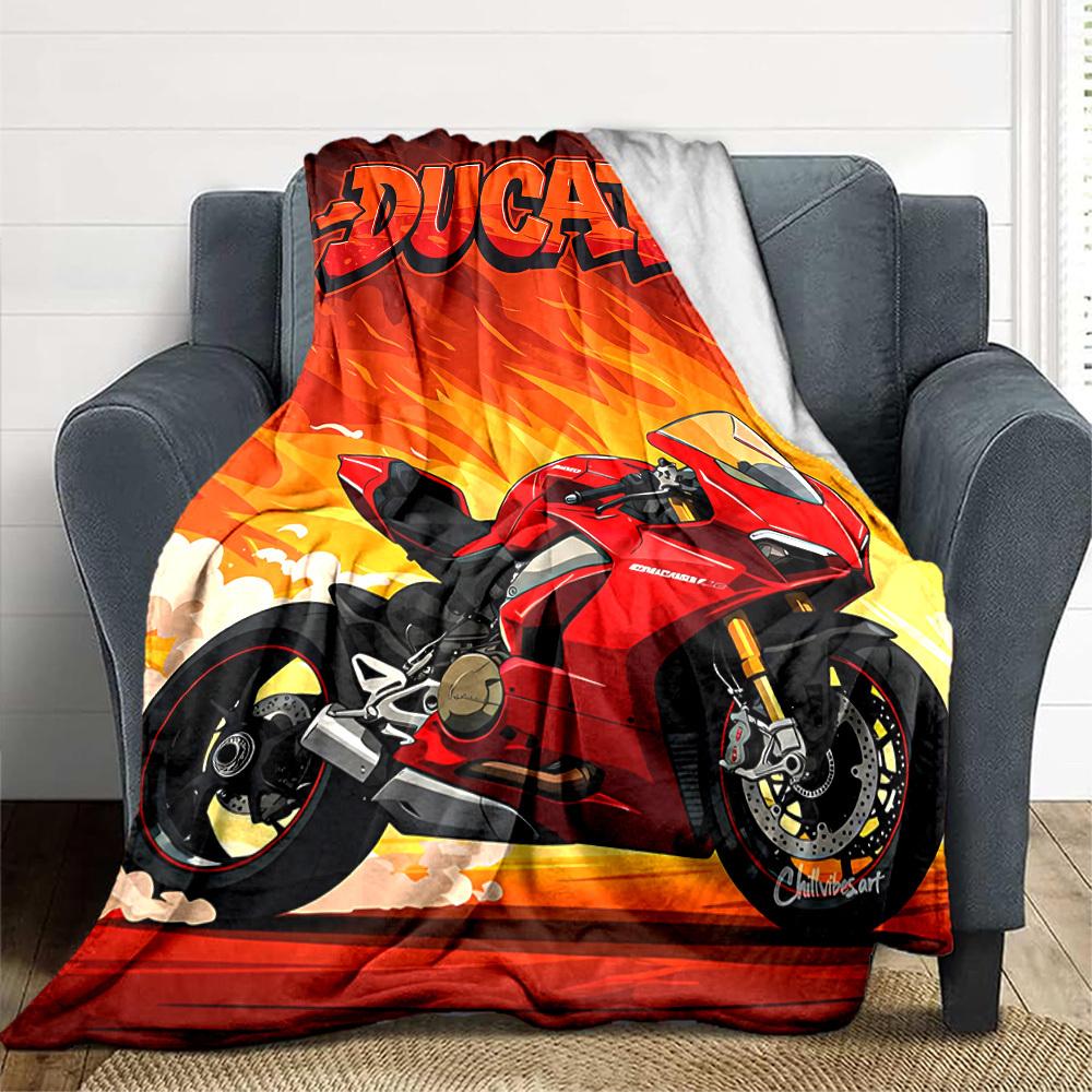 1pc Ducati Motorcycle Blanket Soft All Season Throw with Vibrant Design, Perfect for Home, Travel, and Gifts, Ideal for Naps and Camping