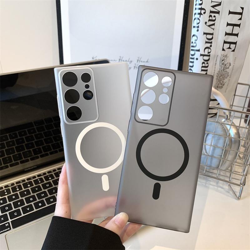 Samsung S24 Mobile Phone Case PC Essence Hole Ice Fog Magnetic Absorption S23 Ultra Skin Feeling Matte Semi Transparent Ultra Thin Hard Shell