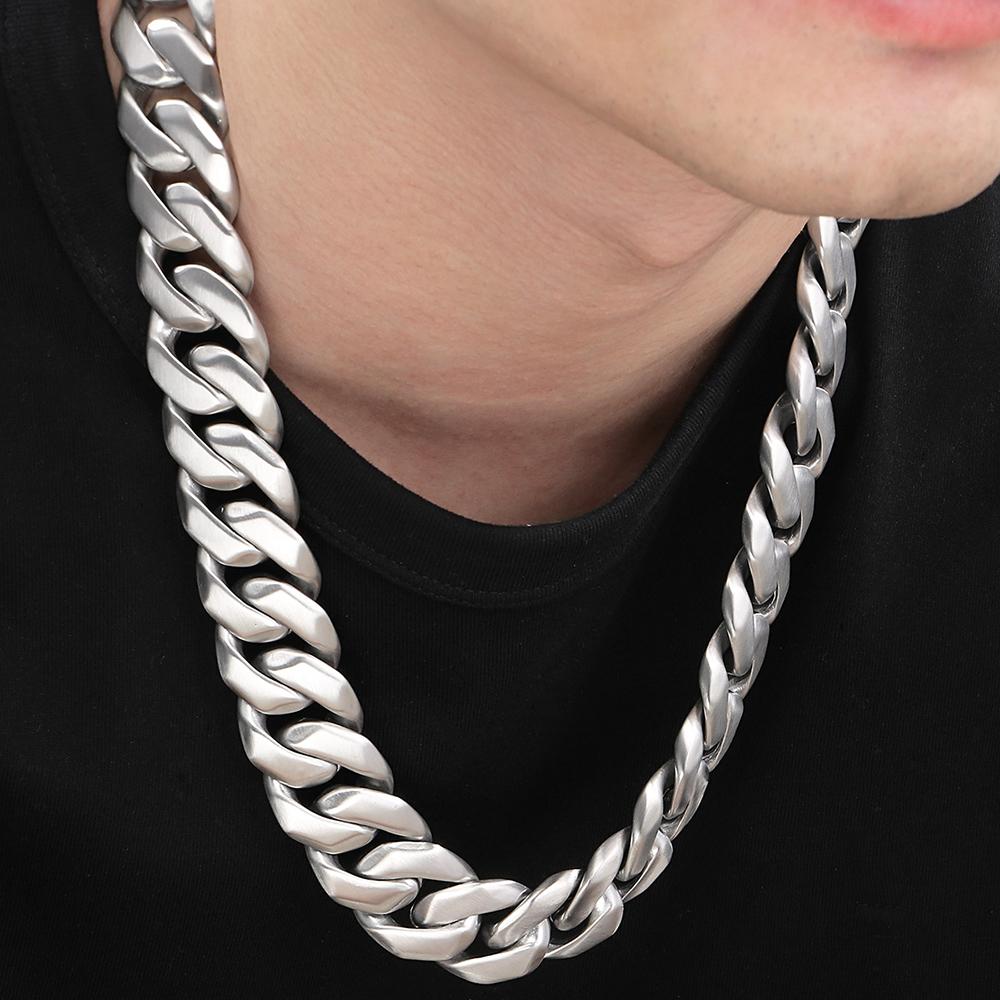 Мужское ожерелье из кубинской цепи длиной 60 см и шириной 24 мм из матовой цельной нержавеющей стали с панцирным плетением для мужчин, ювелирные изделия на шею