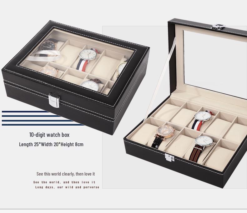 Кожаный дисплейный кейс для часов и ювелирных изделий с несколькими отделениями и верхним светом