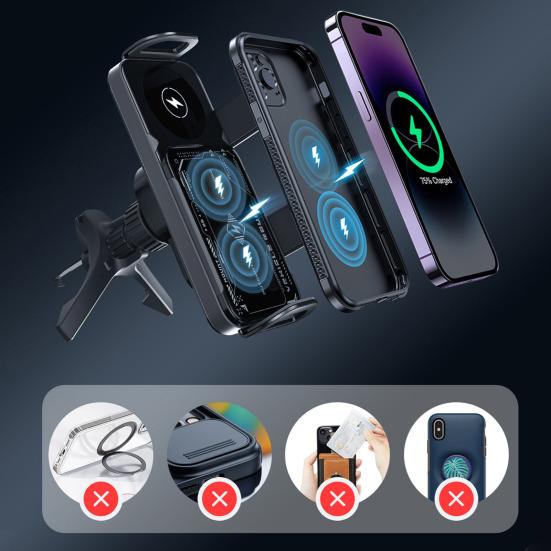 Wireless Car Charger 15W Fast Charging Phone Holder Auto Rotating Phone