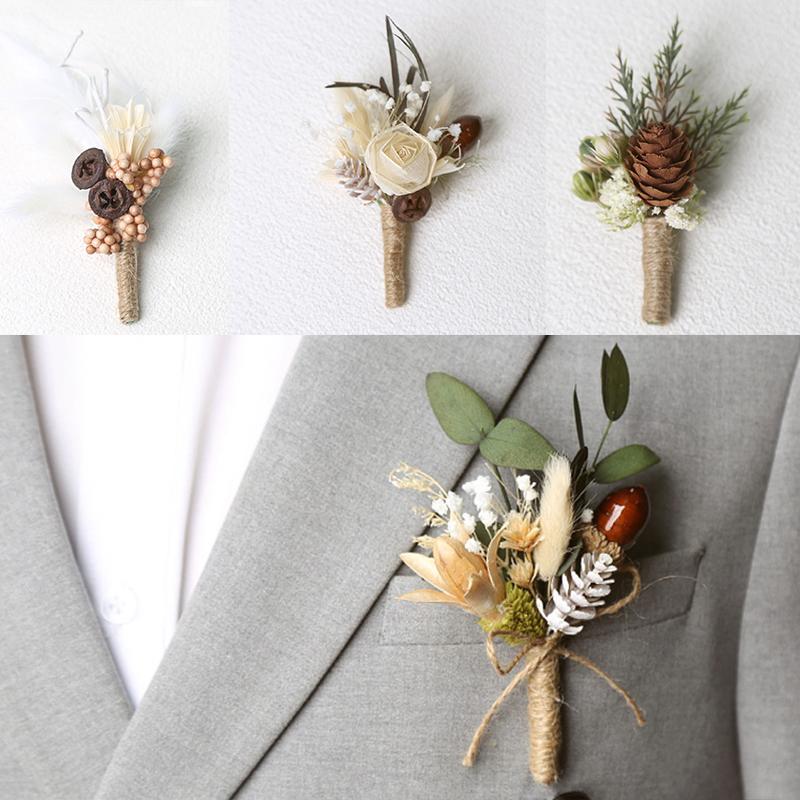 Свадебные принадлежности Платье Корсаж Аксессуары Сухой цветок Грудь Цветок Сухой настоящий цветок Броши Мужчины