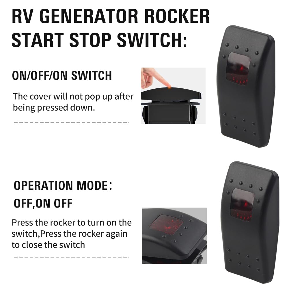 GZYF 5 pin 308-1038 Onan Cummins 308-1038 RV Generator Rocker ABS Start Stop Switch Button Red Lens for RV Toggle Switches for Cars Trucks Boats Auto
