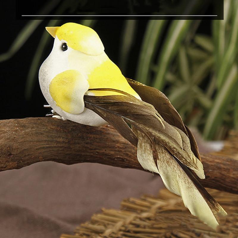 12 шт./лот, имитация птиц, садовое украшение, поделки, красочные искусственные перья птиц с зажимами, украшение двора из железной проволоки