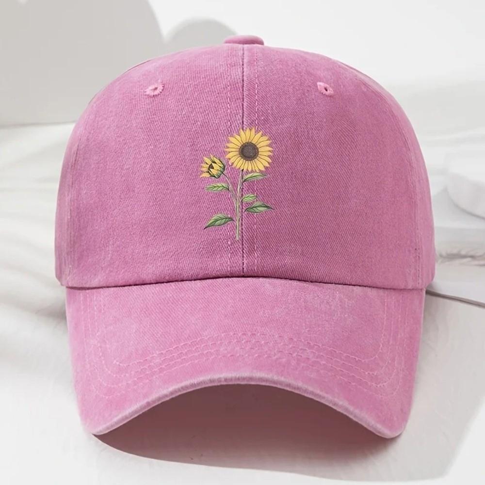 Sunflower Printed Baseball Cap Distressed Travel Hat Vintage Dad Hat For Women Man