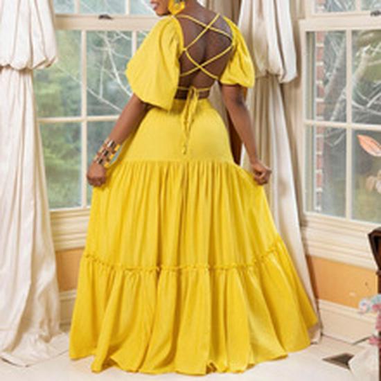 Женский летний модный повседневный костюм-двойка с плиссированными бретелями - европейский/американский стиль, однотонный, сексуальный, импортная торговля.