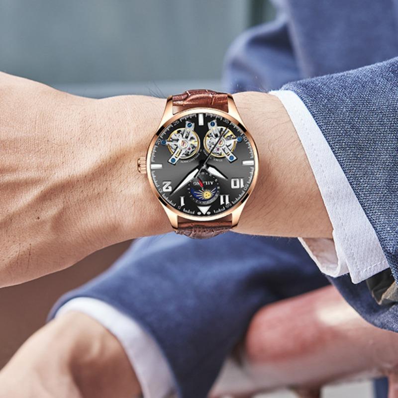 AILANG Мужские часы Новые тенденции Полые Ellow Boil Механические часы Мужские полностью автоматические часы