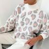 Зимние женские повседневные свитера с леопардовым принтом, базовые белые джемперы с воротником-стойкой, винтажные теплые вязаные пуловеры для женщин