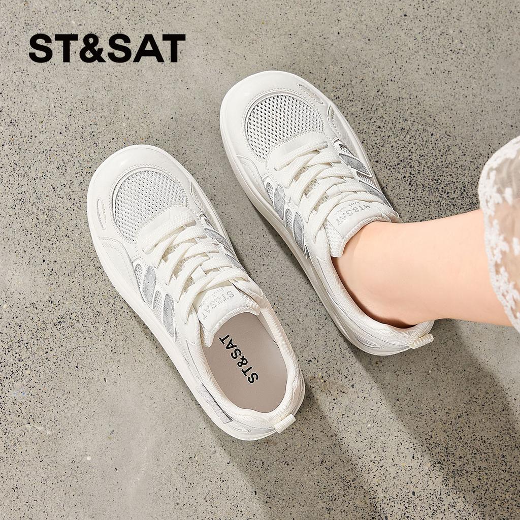 Saturday ST&SAT mesh breathable low top board shoes for women's thick soled casual sports shoes