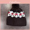 Knitted Simple Warm Hat Cherry Embroidery Design And Plush Decoration Ball