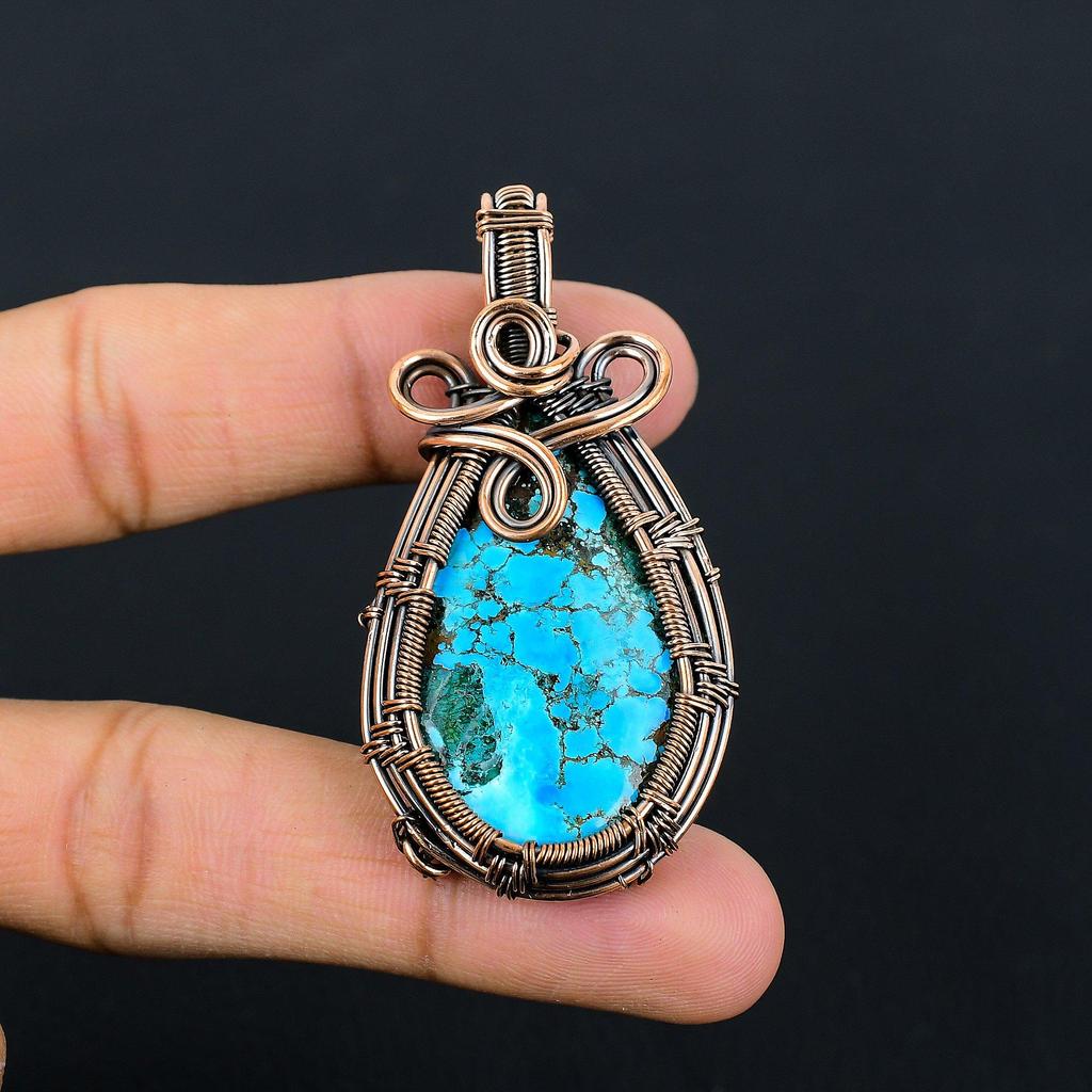 Тибетский бирюзовый драгоценный камень из чистой медной проволоки, завернутый в ювелирную подвеску ручной работы для подарка
