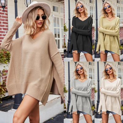 Осень/зима 2023, женский повседневный свитер с v-образным вырезом, большой размер, модный трикотаж, сексуальный пуловер, свитер