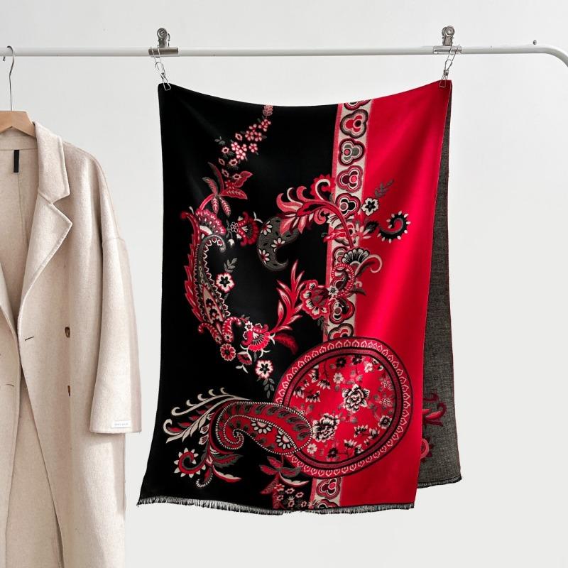 Retro Imitation Cashmere Shawl Large Size Autumn and Winter Color Matching Versatile Double-sided Dual-purpose Scarf Women